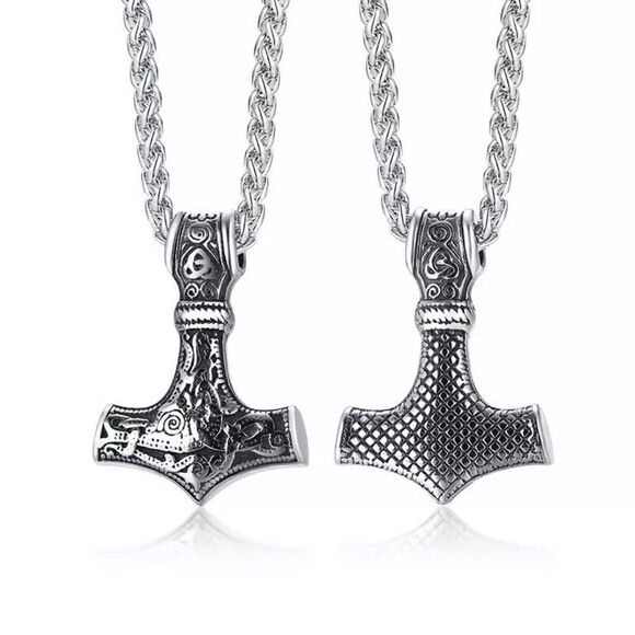 Viking Norse mjolnir Thor’s hammer necklace NEW NIP NWT weave chain stainless - Picture 6 of 16